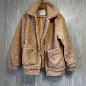 Elodie Camel Sherpa Teddy Zip-Front Jacket Coat